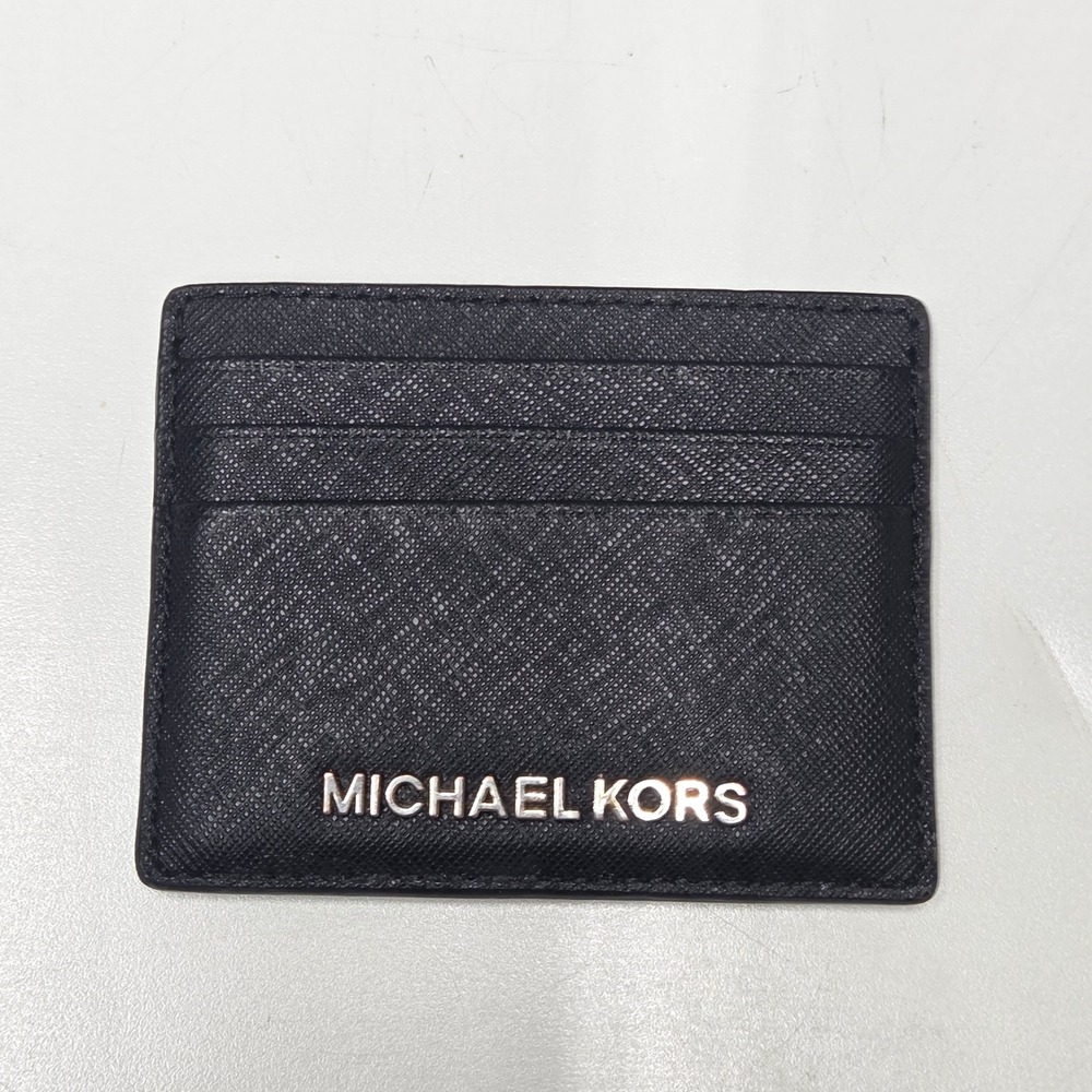Michael Kors Black Saffiano Leather Slim Card Case Wallet with ID Window